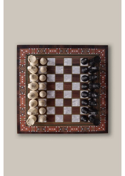 Ahşap Sedefli Mozaik Desenli Satranç Takımı 34X34CM fırsatları