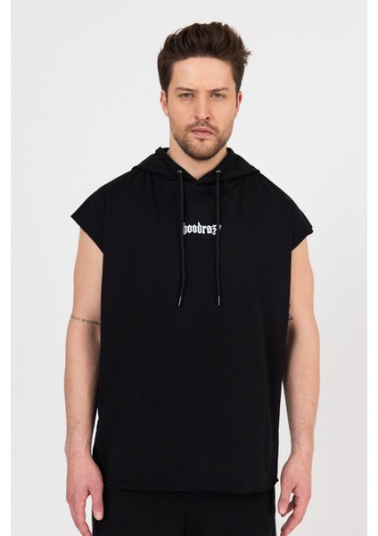 Erkek Sıfır Kol Kapüşonlu T-Shirt Oversize