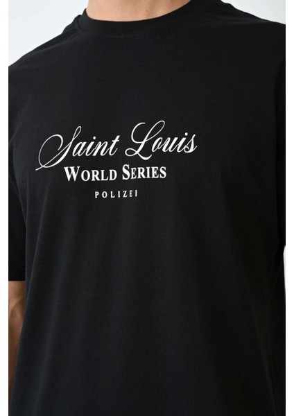 Unisex Bisiklet Yaka Baskılı Oversize T-Shirt - Siyah fiyatları