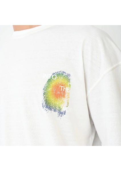 Unisex Bisiklet Yaka Baskılı Oversize T-Shirt - Beyaz fırsatları
