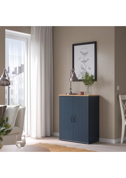 Skruvby Büfe 70 x 90 cm Mavi Siyah 2 Kapaklı Raflı Dolap