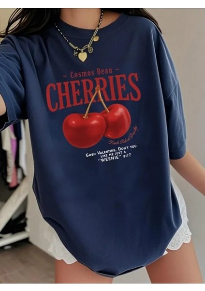 Red Cherries Baskılı Oversize Kadın/erkek Unisex Tshirt