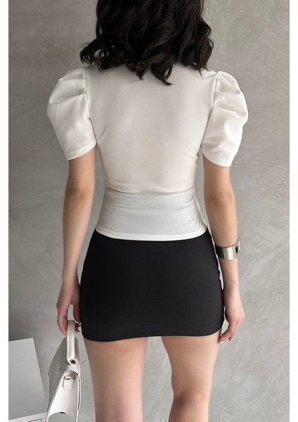 Kruvaze Yaka Karpuz Kol Crep Bluz indirimleri