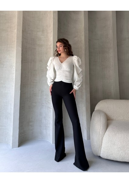 V Yaka Drape Detaylı Crep Bluz modelleri