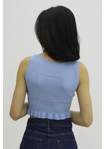 Bel Lastikli Triko Bluz Mavi - P-019708 fırsatları