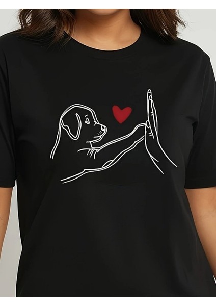 Kadın Kısa Kollu Bisiklet Yaka Köpek Baskılı Viskon Bluz modelleri