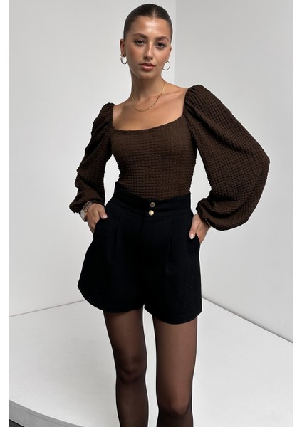 Kare Yaka Balon Kol Bluz modelleri