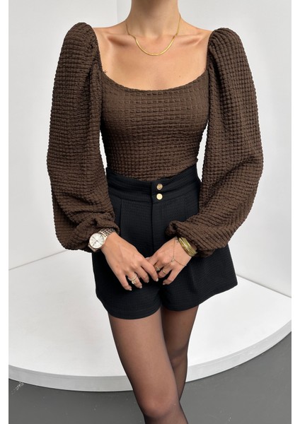 Kare Yaka Balon Kol Bluz fırsatları