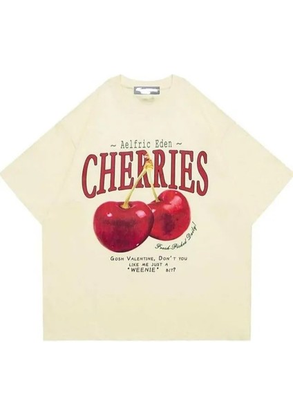 Red Cherries Baskılı Oversize Kadın/erkek Unisex Tshirt