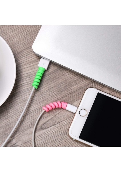 Şarj ve Kulaklık Kablo Koruyucu Set 4'lü - Spiral Silikon Esnek Yay Aparat, Renkli Koruma modelleri