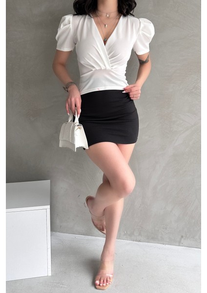 Kruvaze Yaka Karpuz Kol Crep Bluz fiyatları