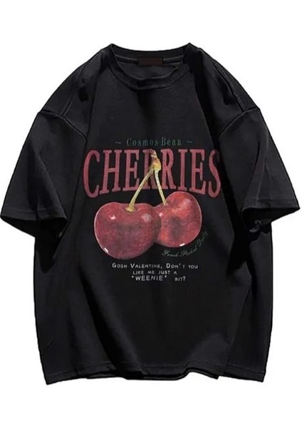 Red Cherries Baskılı Oversize Kadın/erkek Unisex Tshirt