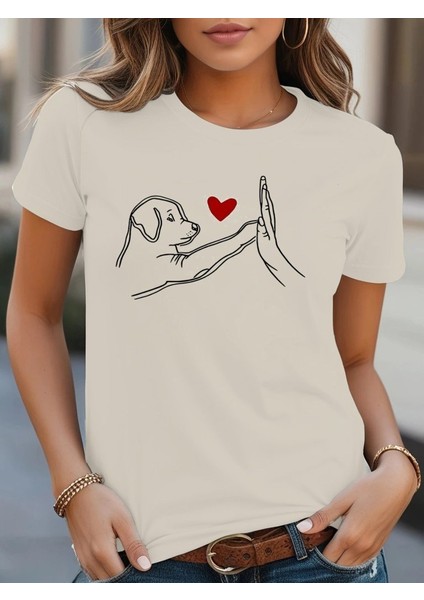 Kadın Kısa Kollu Bisiklet Yaka Köpek Baskılı Viskon Bluz