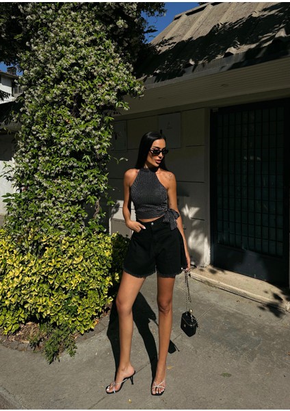 Çizgili Beli Kuşak Detaylı Halter Bluz indirimleri