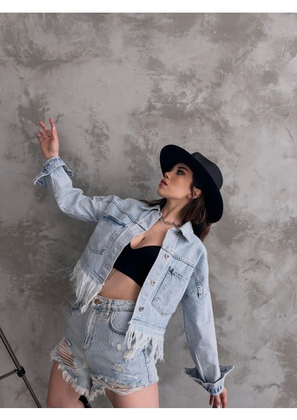 Saçak Detaylı Denim Ceket modelleri