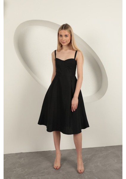 Askılı Midi Elbise-Siyah fiyatları