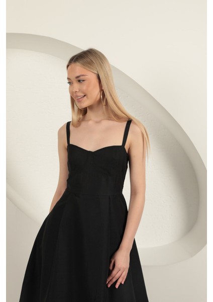 Askılı Midi Elbise-Siyah fırsatları