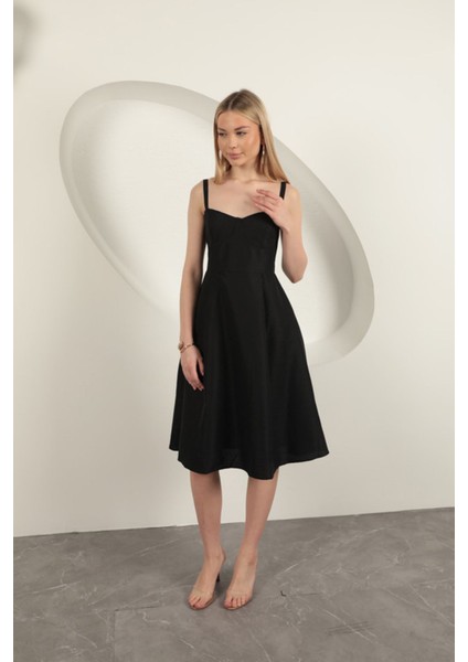 Askılı Midi Elbise-Siyah indirimleri