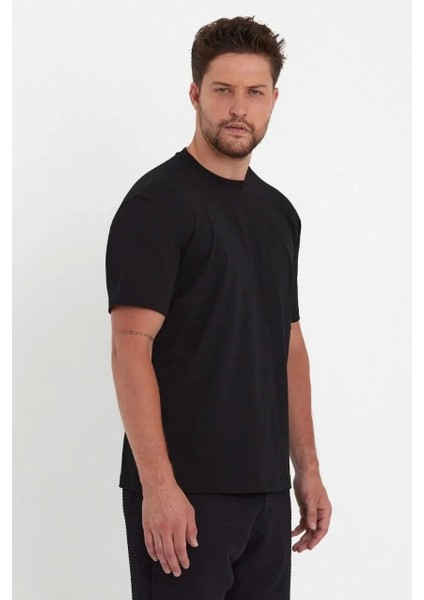 Unisex Düz Biskilet Yaka Oversize T-Shirt - Siyah fiyatları