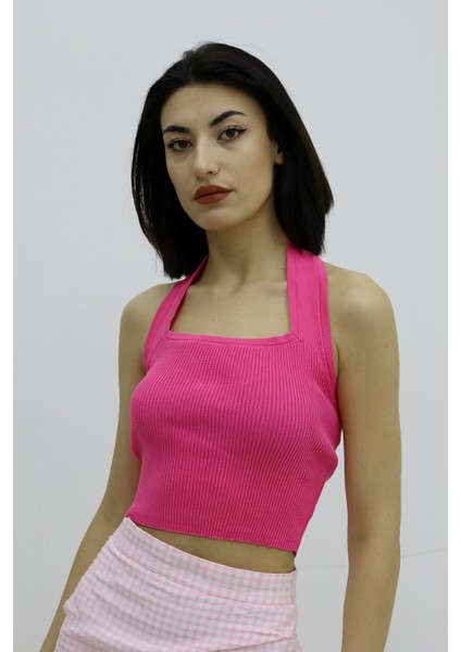 Boyun Geçirmeli Triko Büstiyer Fuşya - P-019915 fiyatları
