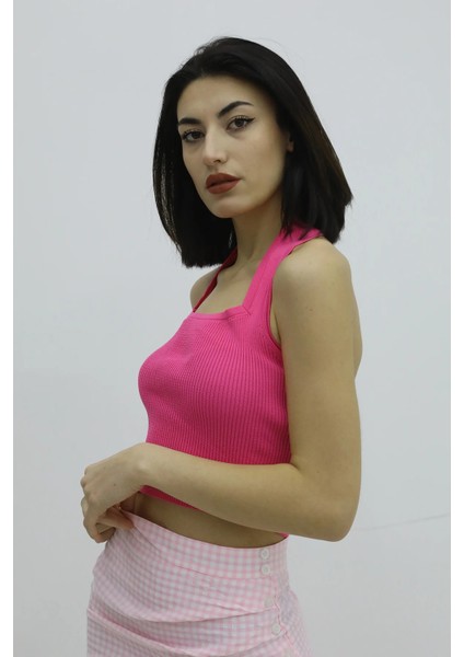 Boyun Geçirmeli Triko Büstiyer Fuşya - P-019915 modelleri