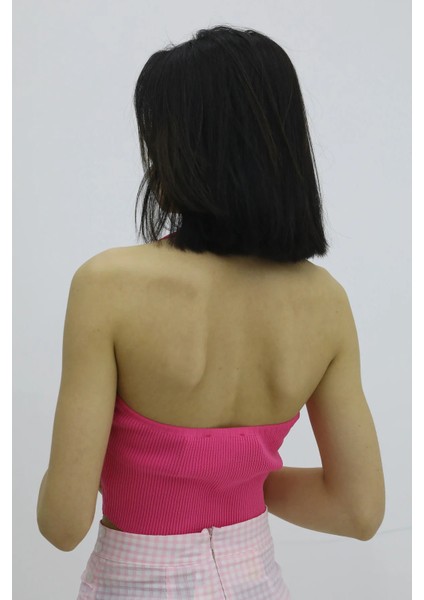 Boyun Geçirmeli Triko Büstiyer Fuşya - P-019915 fırsatları