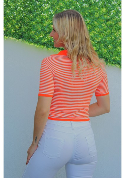 Polo Yaka Çizgili Tişört Turuncu - 140.055 indirimleri
