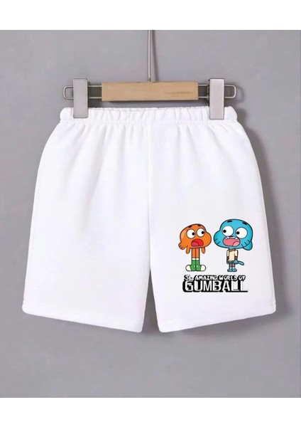 Kadın Beli Lastikli Baskılı Mini Şort - Beyaz