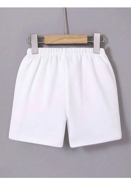 Kadın Beli Lastikli Mini Düz Şort - Beyaz