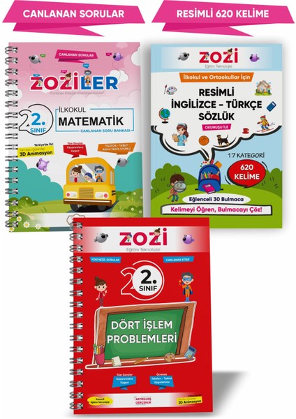 2.sınıf Canlanan Matematik Soru Bankası – Dört Işlem Problemleri - Resimli Ingilizce - Türkçe Sözlük | Okunuşlu
