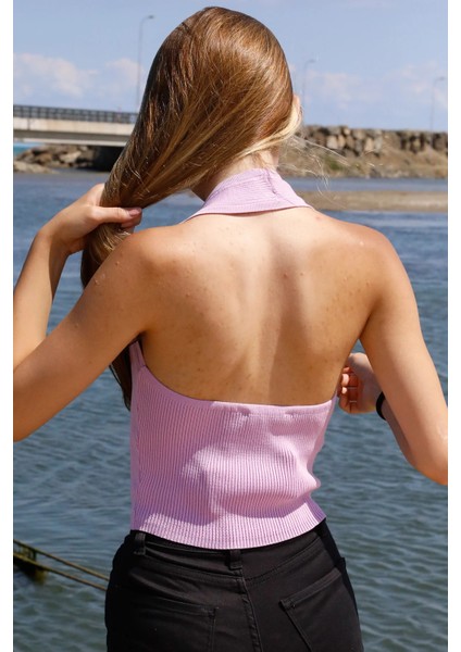 Boyun Geçirmeli Triko Büstiyer Lila - P-019915 fırsatları