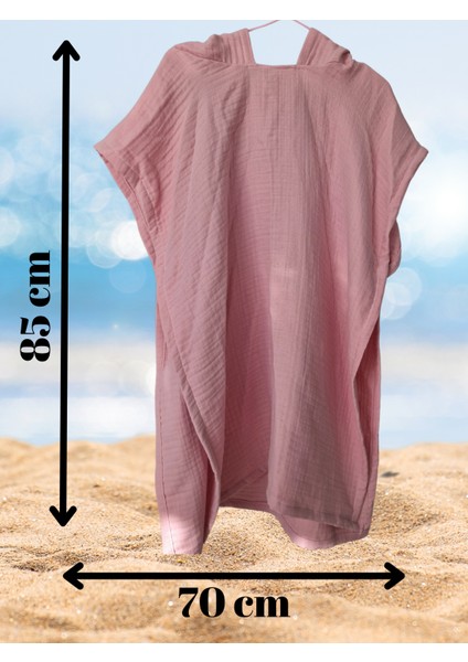 4 Kat Organik Müslin Kapşonlu Kadın Panço Bornoz Deniz Plaj Havuz Havlu Pembe Tek Beden modelleri