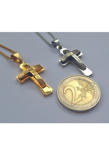 Altın & Gümüş Renk Seçenekli Grek Desen Paslanmaz Çelik Haç Kolye fırsatları