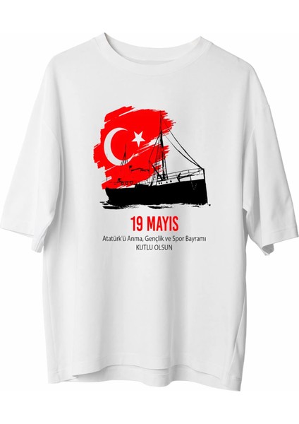 19 Mayıs 20/1 Unisex Baskılı T-Shirt - Beyaz