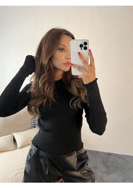 3068 Eteği Fırfırlı Kazak-Siyah fırsatları