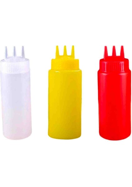 3 Adet 500 ml 3 Delikli Profesyonel Sos Şişesi,yağlık