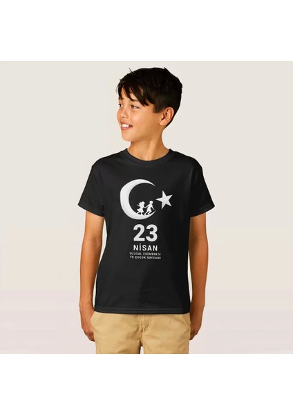 23 Nisan Çocuk Bayramı Baskılı Özel T-Shirt - Siyah modelleri