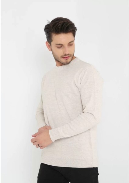Unisex Uzun Kol Biskilet Yaka Dokuma Triko - Bej fiyatları