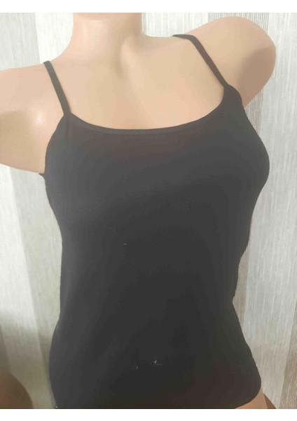 Siyah Ip Askılı Ribana %100 Pamuk Cotton Rahat Kullanışlı Kadın Atlet