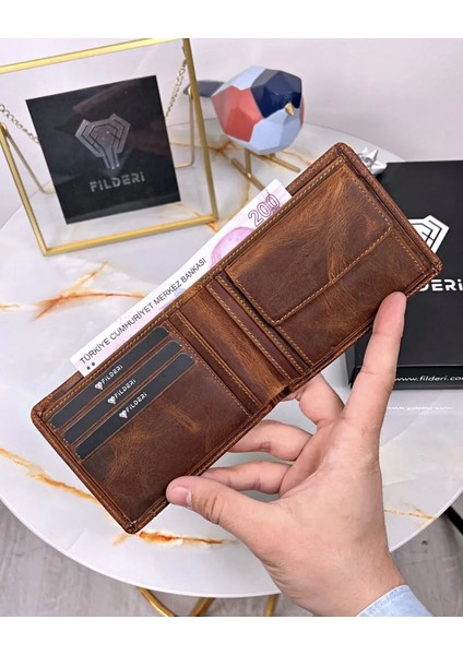 Hakiki Deri Cüzdan Kartlık Set Fındık Renk 2025