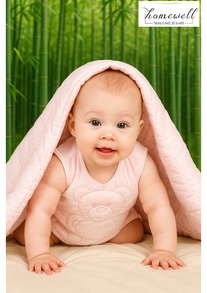 %100 Saf Bambu Hipoalerjenik 0-6 Yaş Bebek Çocuk Ayıcık Yorgan Pembe