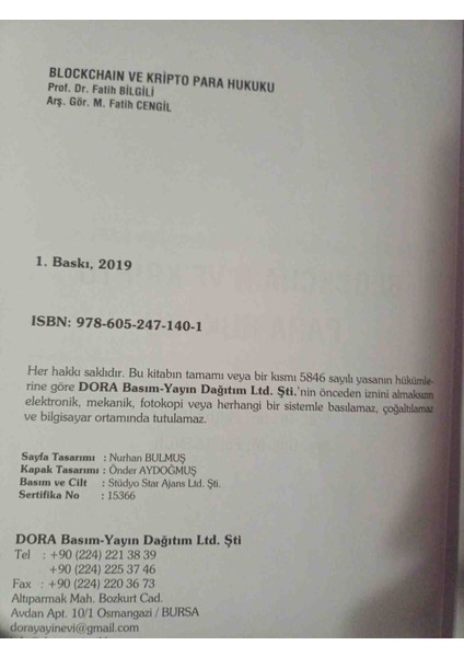 Blockchaın ve Kripto Para Hukuku fatih Bilgili-M.fatih Cengil ciltli Somizli Yeni Kondisyonda indirimleri