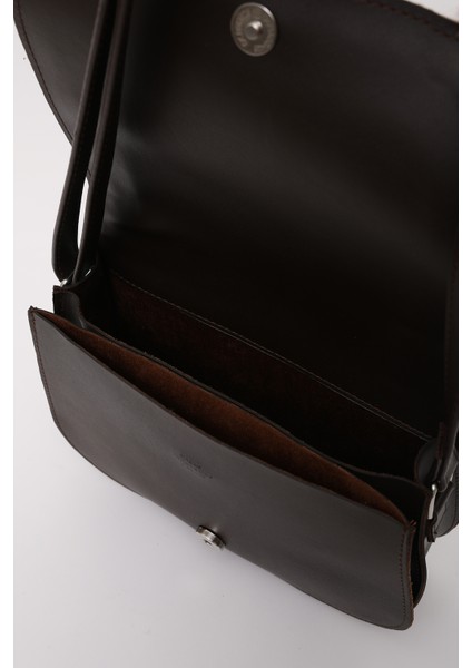 Kahve Rengi SHK93 Suni Deri 2 Bölmeli Ayarlanabilir Askılı Kol ve Omuz Çantası