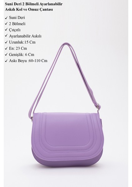 Lila SHK93 Suni Deri 2 Bölmeli Ayarlanabilir Askılı Kol ve Omuz Çantası modelleri