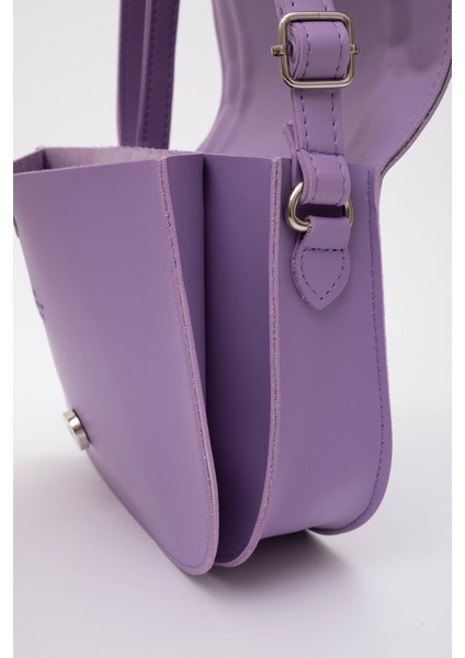 Lila SHK93 Suni Deri 2 Bölmeli Ayarlanabilir Askılı Kol ve Omuz Çantası