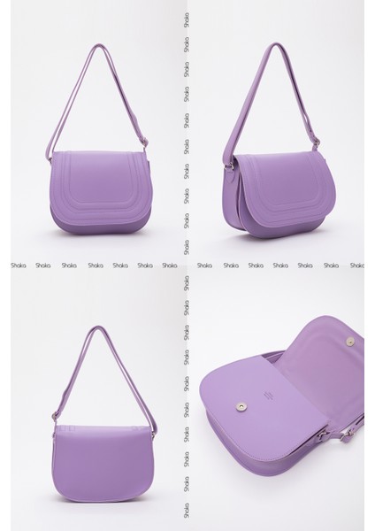 Lila SHK93 Suni Deri 2 Bölmeli Ayarlanabilir Askılı Kol ve Omuz Çantası