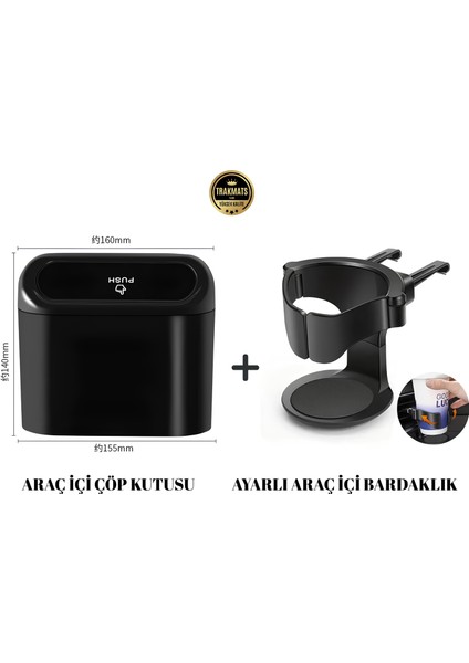 Audi E-Tron 2020-2021-2022-2023-2024-2025 Araç Içi Oynar Kapaklı Çöp Kutusu,kovası, Ayarlanabilen Organizer Bardaklık Iki Ürün Bir Arada