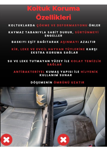 Ssangyong Actyon Uyumlu Tam Set Deri Koltuk Minderi | Terletmez | Universal | Oto Aksesuar | B7