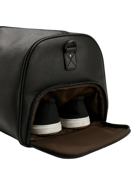 Spor Çantası Ayakkabı Bölmeli Seyahat Deri Siyah