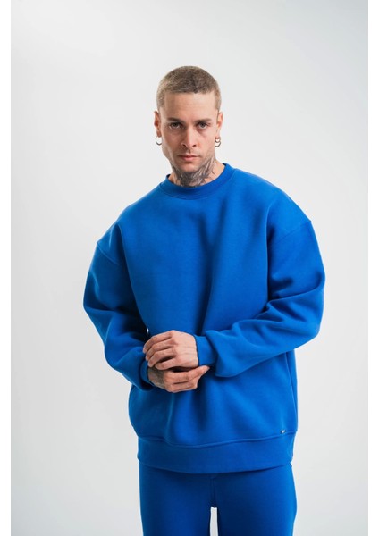 Uzun Kol Bisiklet Yaka Basic Sweatshirt - Mavi indirimleri